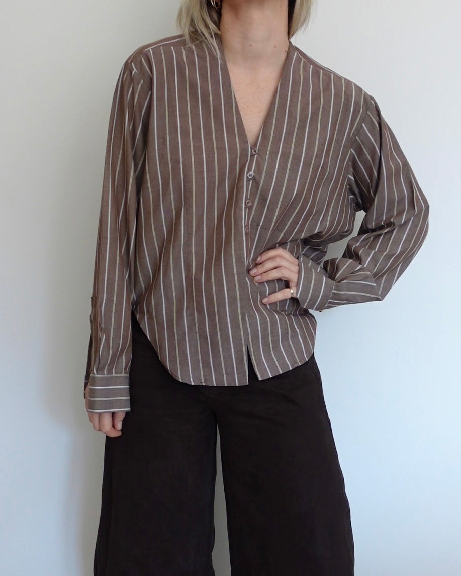 The V Shirt - Brown Stripe