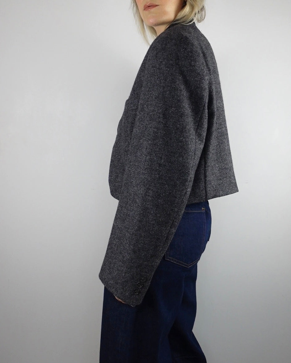 Cropped Minimal Blazer - Grey Boiled Wool