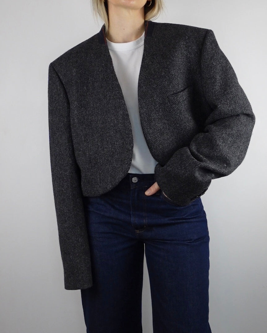 Cropped Minimal Blazer - Charcoal
