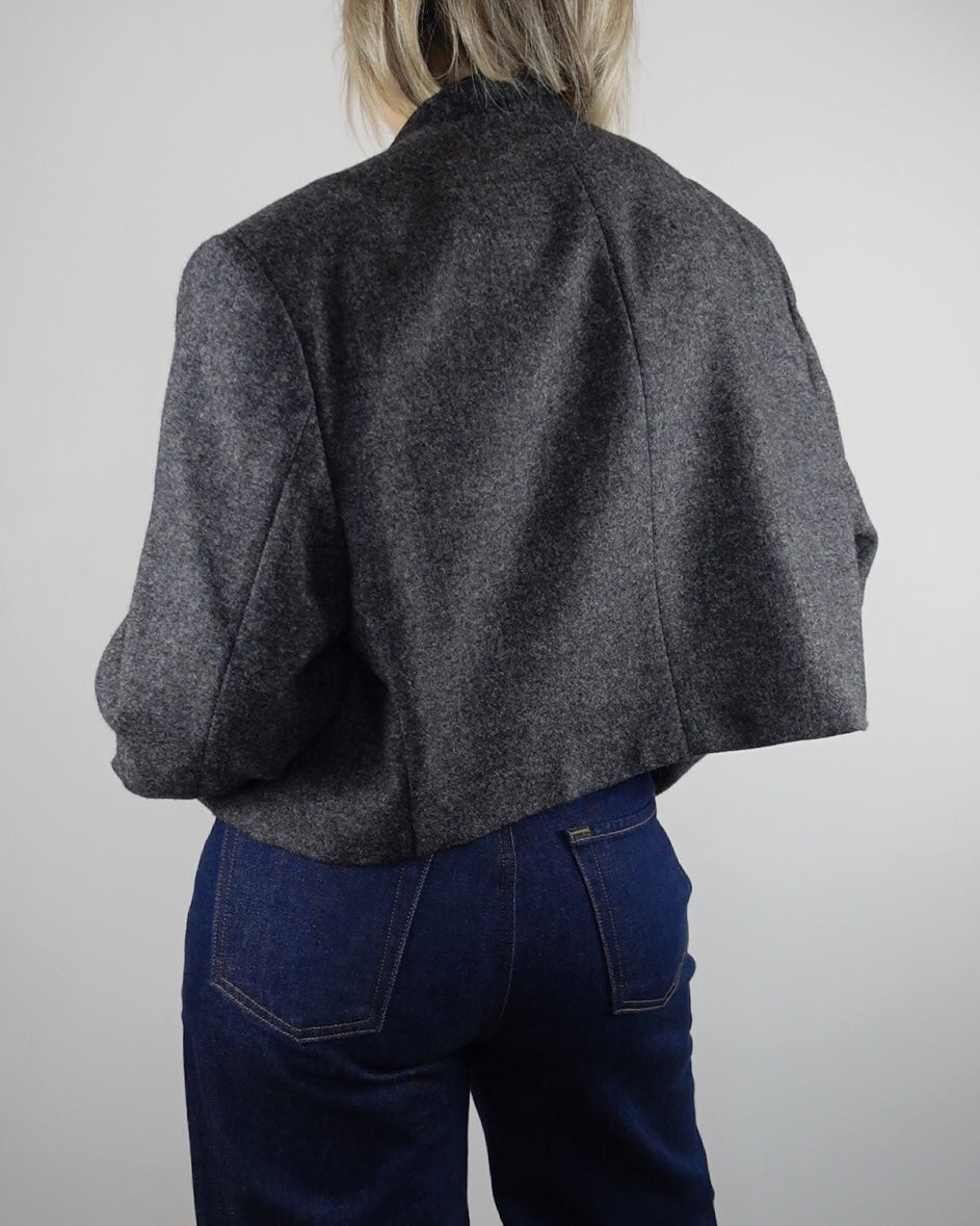 Cropped Minimal Blazer - Grey Boiled Wool