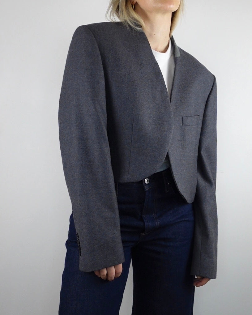 Cropped Minimal Blazer - Grey