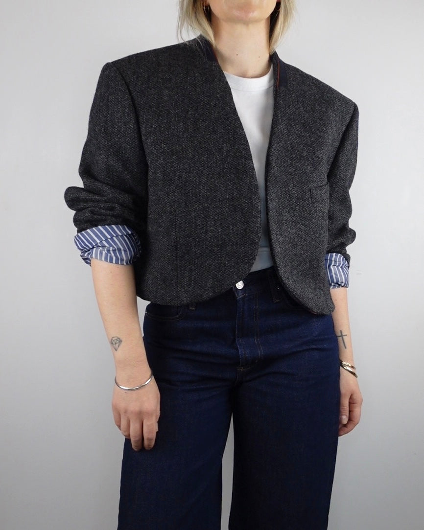 Cropped Minimal Blazer - Charcoal