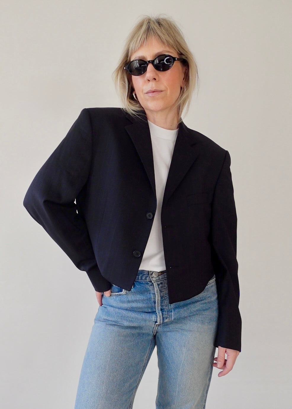 The Jane Jacket - Black Pinstripe