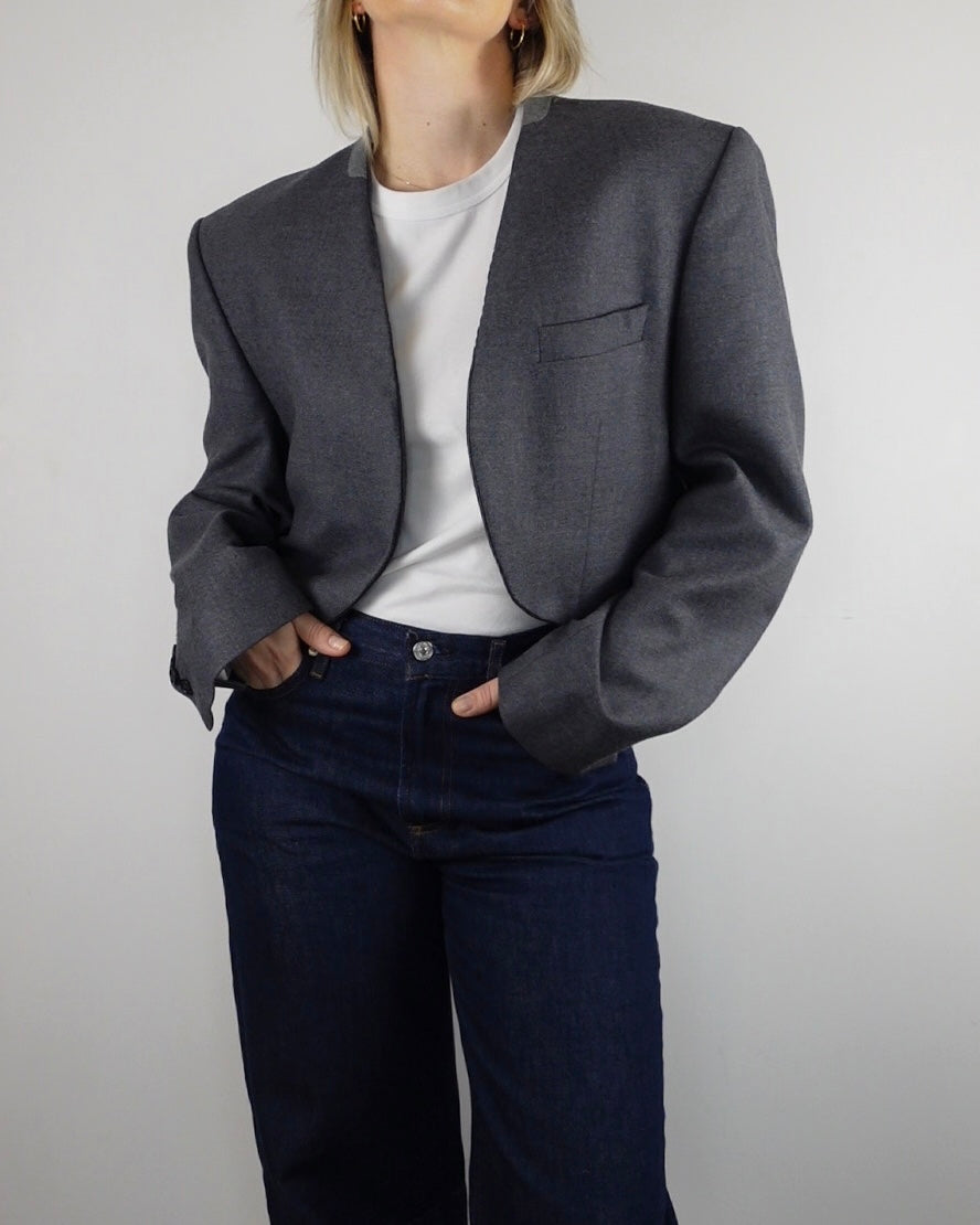 Cropped Minimal Blazer - Grey