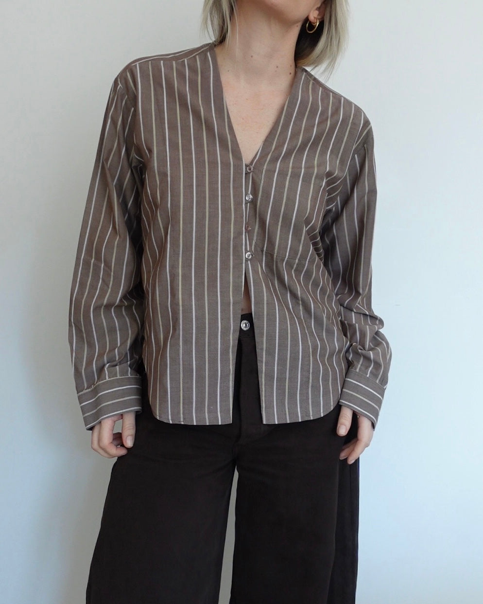 The V Shirt - Brown Stripe