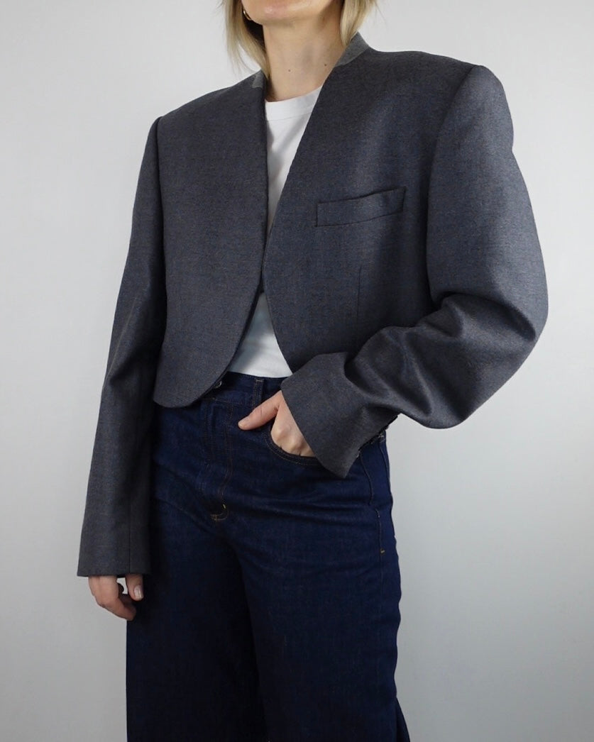Cropped Minimal Blazer - Grey