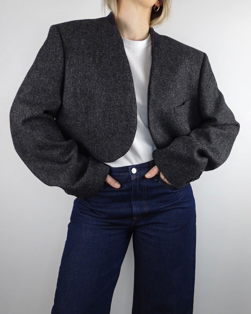 Cropped Minimal Blazer - Charcoal